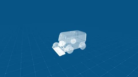 Transparent CAD Model of Mechanical Device on Blue Grid Background Illustrazione stock