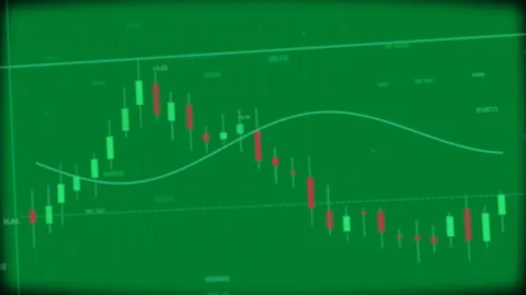 Transparent candlestick chart showing peak reversal into downtrend, MA cresting, Stock Footage 333907419