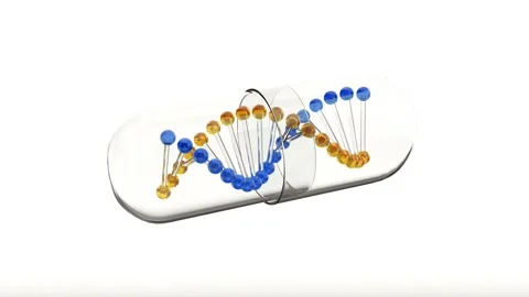 A transparent capsule with a DNA structure inside.  RGB + Alpha channel + green Stock Footage 253978901