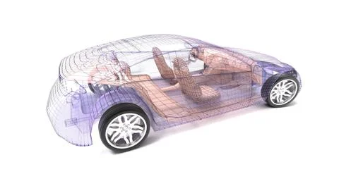 Transparent car design, wire model.3D illustration. My own car design. Stock-Illustration