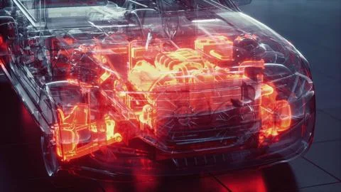 Transparent car with engine in laboratory Stock Illustration