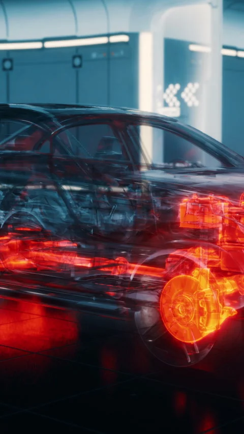 Transparent car showcases advanced technology in a modern urban setting Stock Footage 329212696