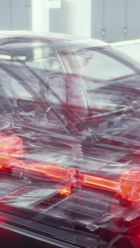 Transparent car showcasing advanced engineering and design features Stock Footage 327775411