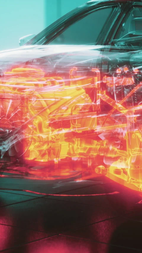 Transparent car showcasing intricate engineering details and modern design Video stock 317533542