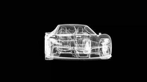 Transparent Car X-Ray Rendering in Simplistic Black Background Illustrazione stock