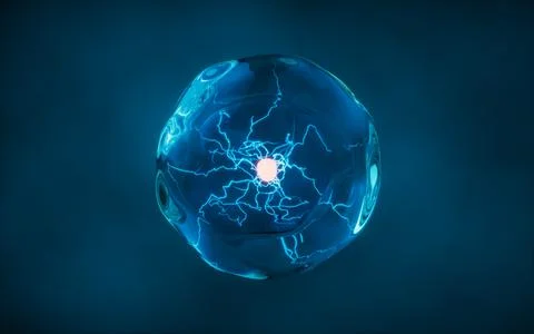 Transparent cell with glowing nucleus inside, 3d rendering. Stock Illustration