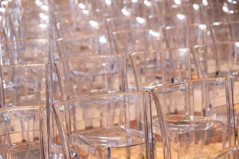 Transparent chair rows inside St Peters Basilica church interior Stock Photos