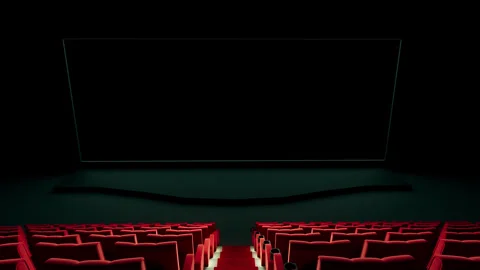 Transparent cinema screen and red luxury cinema seats 2 Video stock 314008840