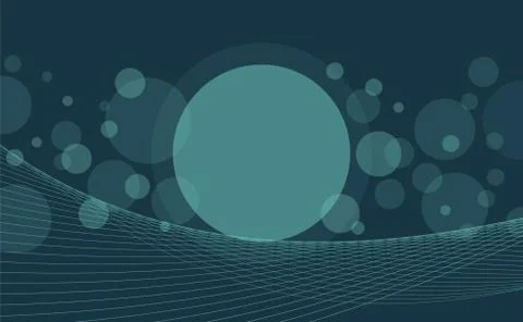 Transparent Circles and Waved Lines on Dark Background Stock Illustration