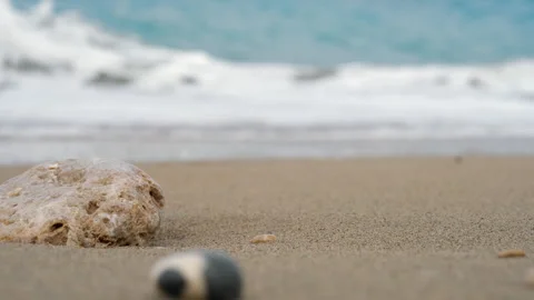 Transparent clean sea waves on sandy shore beach. Video stock 271501487