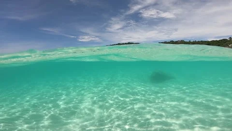 Transparent clear water off the coast of a tropical island Stock Footage 168771553
