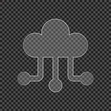 Transparent Cloud Computing Icon with Circuit Lines on Checkered Background Stock Illustration