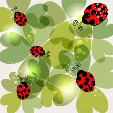 Transparent clover and ladybug background Stock Illustration