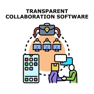 Transparent collaboration software concept with remote team working Stock Illustration