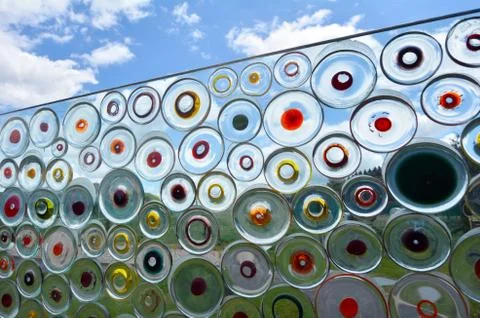 Transparent Colorful glass wall outdoors Stock Photos