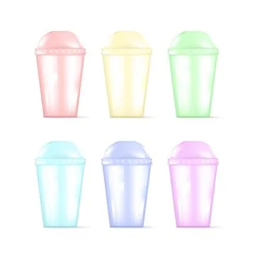 Transparent colorful plastic empty disposable cup for soda or cocktail. Party Stock Illustration