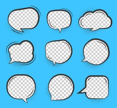 Transparent comic pop art speech bubble vector set Stock Illustration