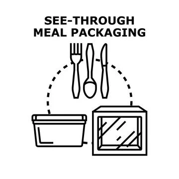 Transparent container presenting meal food and cutlery Stock Illustration