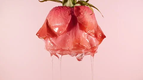 Transparent Cosmetic Extract, Aromatic, Essential Oil Dripping with Rose On A Stock Footage 254761528