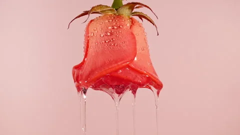 Transparent Cosmetic Extract, Aromatic, Essential Oil Dripping with Rose On A Stock Footage 270929272