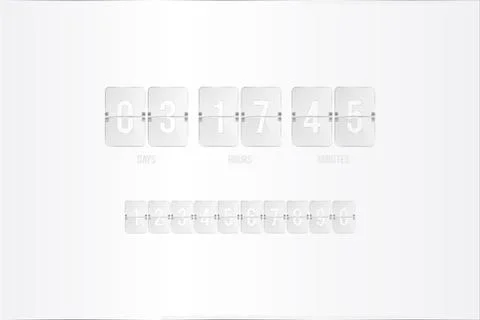 Transparent countdown timer and clock counter with a set of numbers. Flat vec Stock Illustration