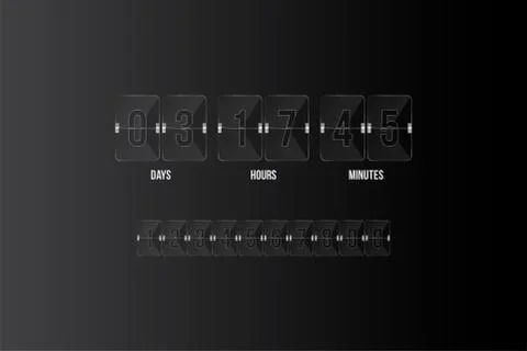 Transparent countdown timer and clock counter with a set of numbers. Flat vec Stock Illustration