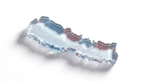 Transparent crystal map of nepal featuring provincial borders on white back.. Stock Illustration