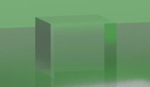 Transparent cube on abstract green background, 3d render Stock Illustration