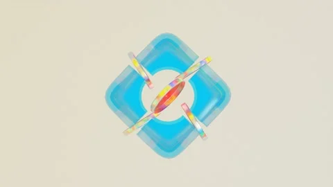 A transparent cube of parts and circles scatters and reassembles on a gray backg Stock Footage 253676065