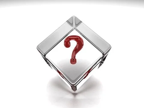 Transparent cube with a red question mark Stock Illustration