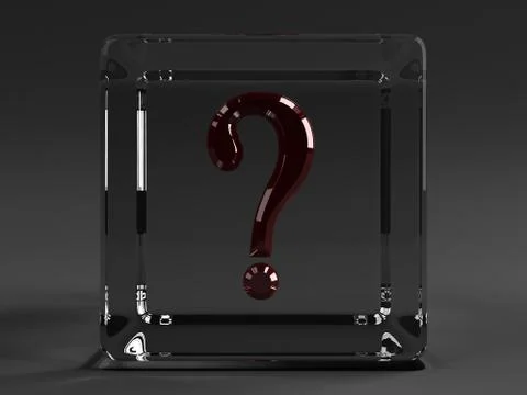 Transparent cube with a red question mark Stock Illustration