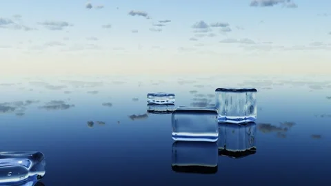 Transparent cubes of ice or glass move across the surface Stock Footage 320243697