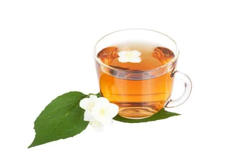 Transparent cup with tea with a jasmine Fotos Stock