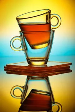 Transparent  cups with reflection. Stock Photos