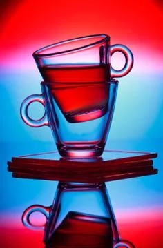 Transparent  cups with reflection. Stock Photos