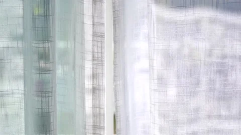 A Transparent Curtain On The Window, Gently Moved By The Wind, Sunlight. Stock Footage 157147941