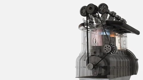 Transparent cyclinder block, combustion cycle, engine working principles Stock Footage 323328712