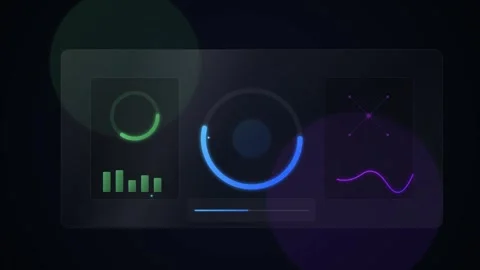 Transparent digital ESG dashboard with green blue and violet data panels sh.. Stock Footage 345775469