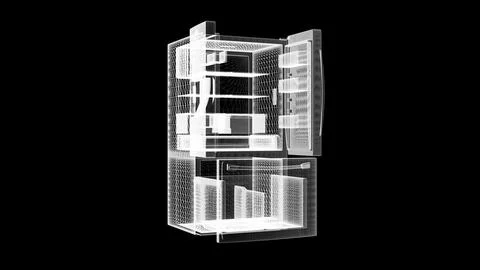 Transparent digital schematic of a refrigerator showing shelves and compartm Stockillustratie
