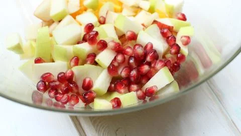 Transparent dish with fruit salad Stock Photos