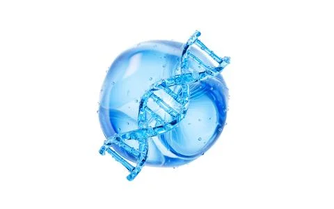Transparent DNA and water bubbles underwater, 3d rendering. Stock Illustration