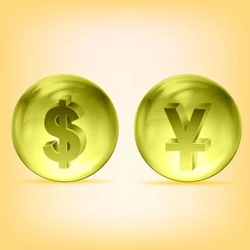 Transparent dollar and yen balls Stock Illustration