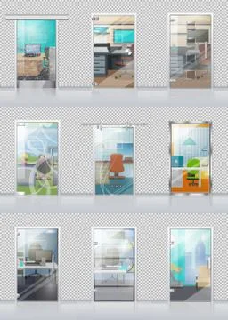 Transparent Door Set with View on Study Objects Illustrazione stock