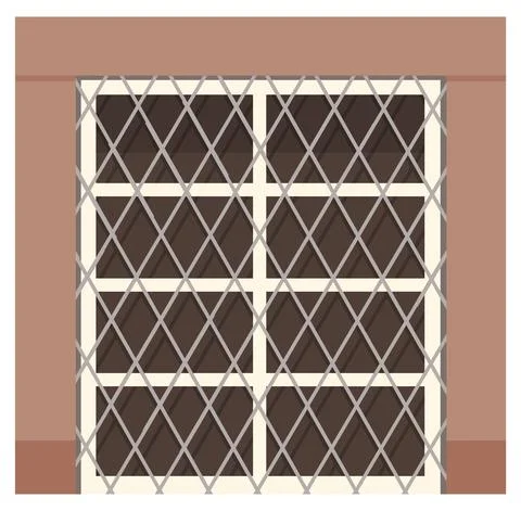 Transparent double plastic window with metal mesh in brown wall flat vector 스톡 일러스트