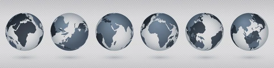 Transparent Earth globe. Realistic circle world map with USA Europa Asia, simple Illustrazione stock