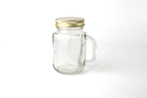 Transparent empty smoothy juice container or juice glass on white background Foto stock