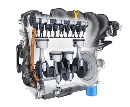 Transparent engine car on white background. 3d illustration Ilustración de archivo