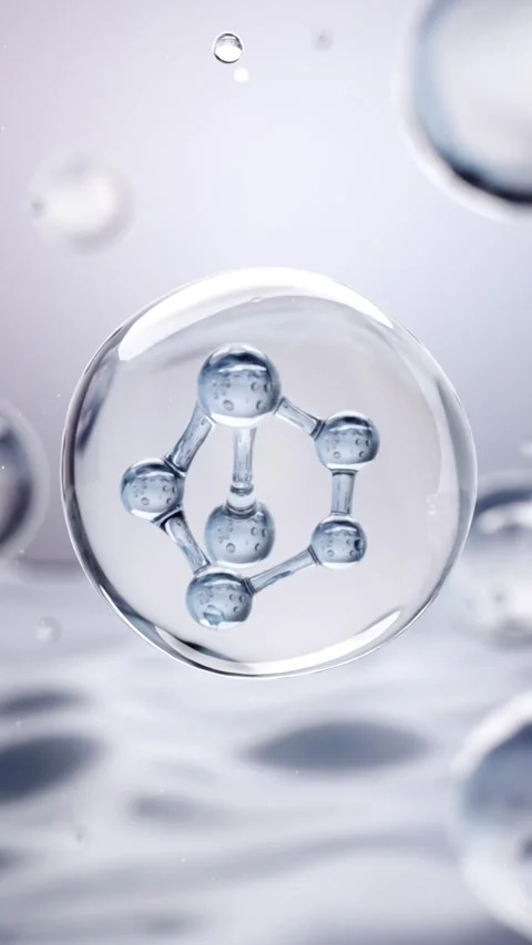 Transparent essence oils release pure hyaluronic acid Stockbeeldmateriaal 345013075