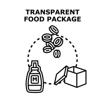 Transparent food package concept drawing on white background Stockillustratie