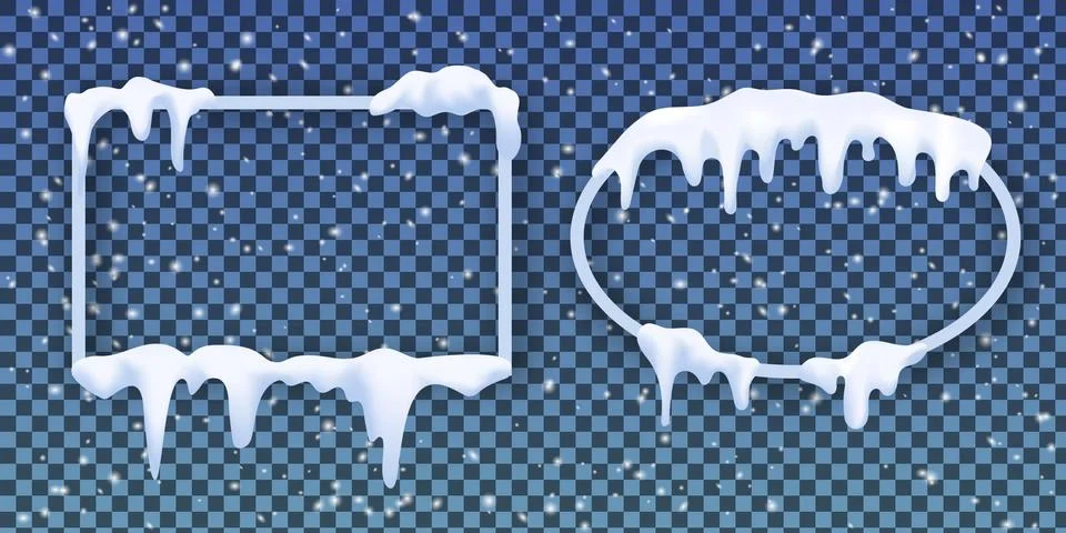 Transparent frames covered with realistic snow capped. Frozen winter borders Stock Illustration